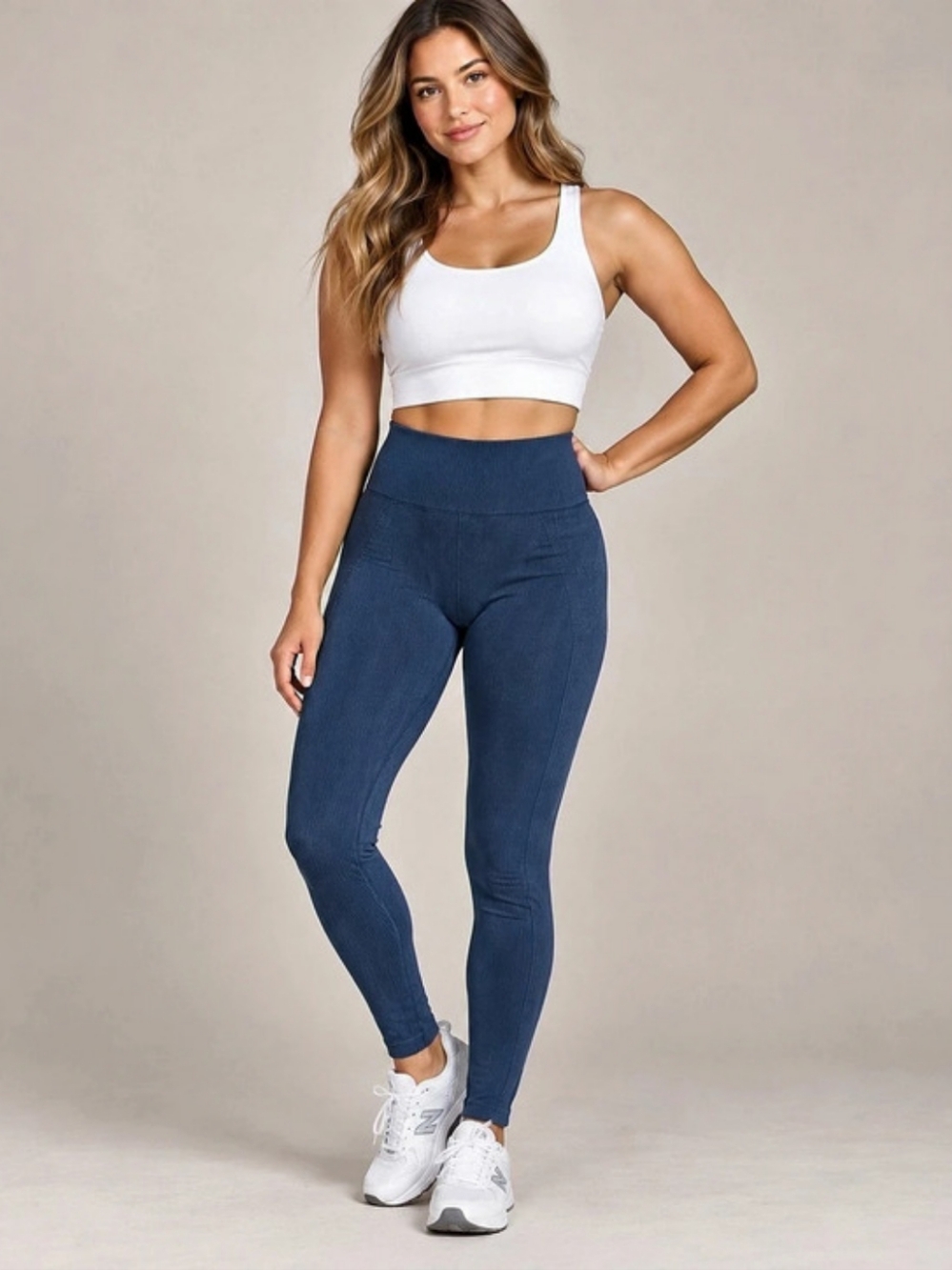 JoyLab Seamless Ribbed Leggings Blue Women Size L Athleisure Yoga Tights Workout
